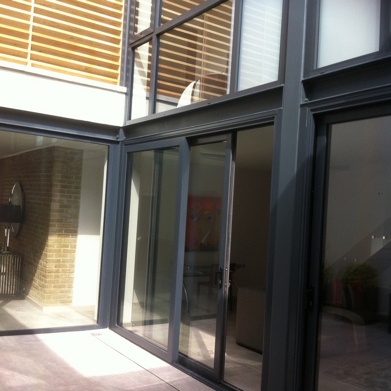 Anthracite aluminium sliding patio doors fitted in Holborn